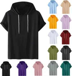 Dgoopd Men's Short Sleeve Hoodie Casual Loose Fit T-Shirts Men Plus Size Fashion Regular Fit Tees Lightweight Sweatshirt