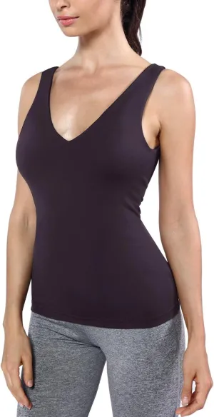 Disbest Yoga Tank Top Women's Tailored Camisole Sleeveless Shirt Vest Top V-Neck with Built-in Bra