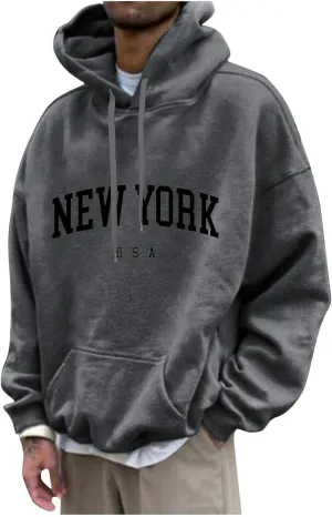 DuDubaby Graphic Hoodies For Men Letter Printing Flannel Sweatshirt Soft Drawstring Pullover Thermal Streetwear Hooded