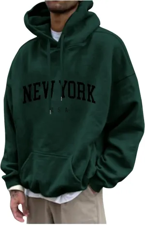 DuDubaby Graphic Hoodies For Men Letter Printing Flannel Sweatshirt Soft Drawstring Pullover Thermal Streetwear Hooded