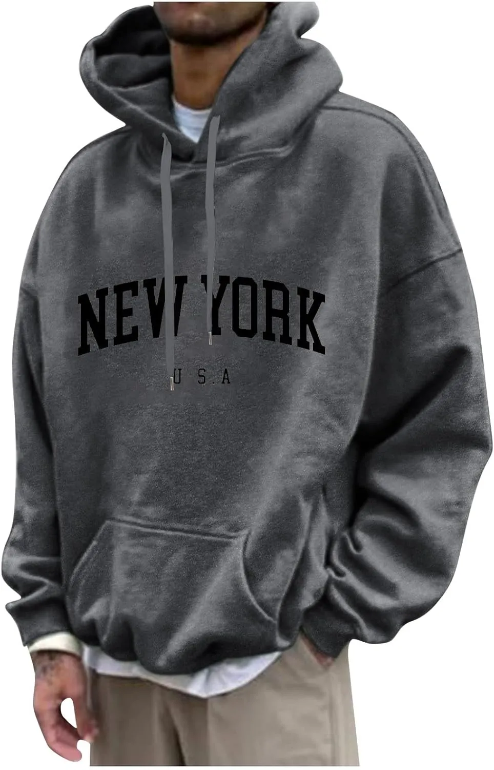 DuDubaby Graphic Hoodies For Men Letter Printing Flannel Sweatshirt Soft Drawstring Pullover Thermal Streetwear Hooded