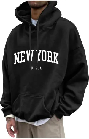 DuDubaby Graphic Hoodies For Men Letter Printing Flannel Sweatshirt Soft Drawstring Pullover Thermal Streetwear Hooded