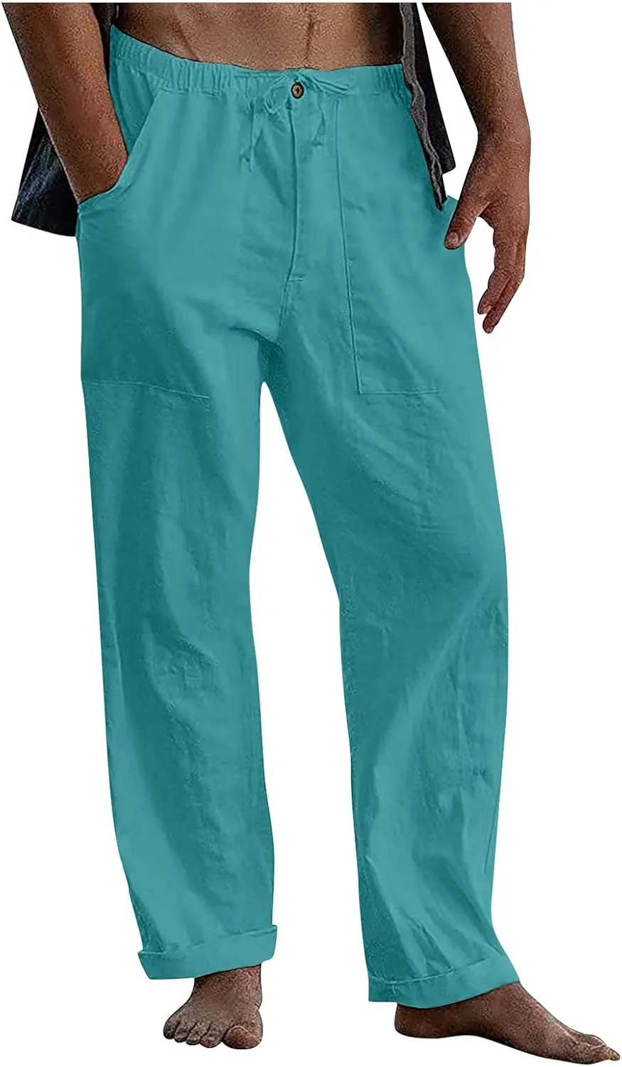 Dudubaby Mens Drawstring Pants Men's Casual Loose and Comfortable Casual Pants Cotton Linen Printed Drawstring Trousers