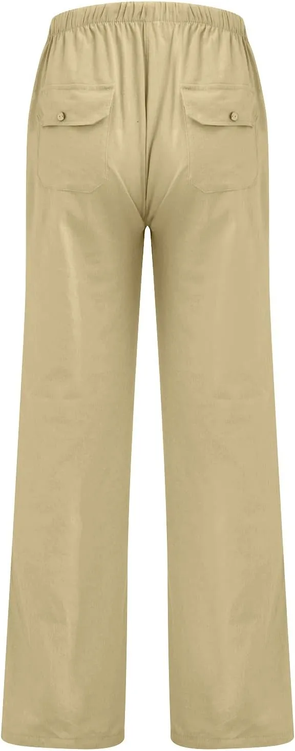 Dudubaby Mens Drawstring Pants Men's Casual Loose and Comfortable Casual Pants Cotton Linen Printed Drawstring Trousers