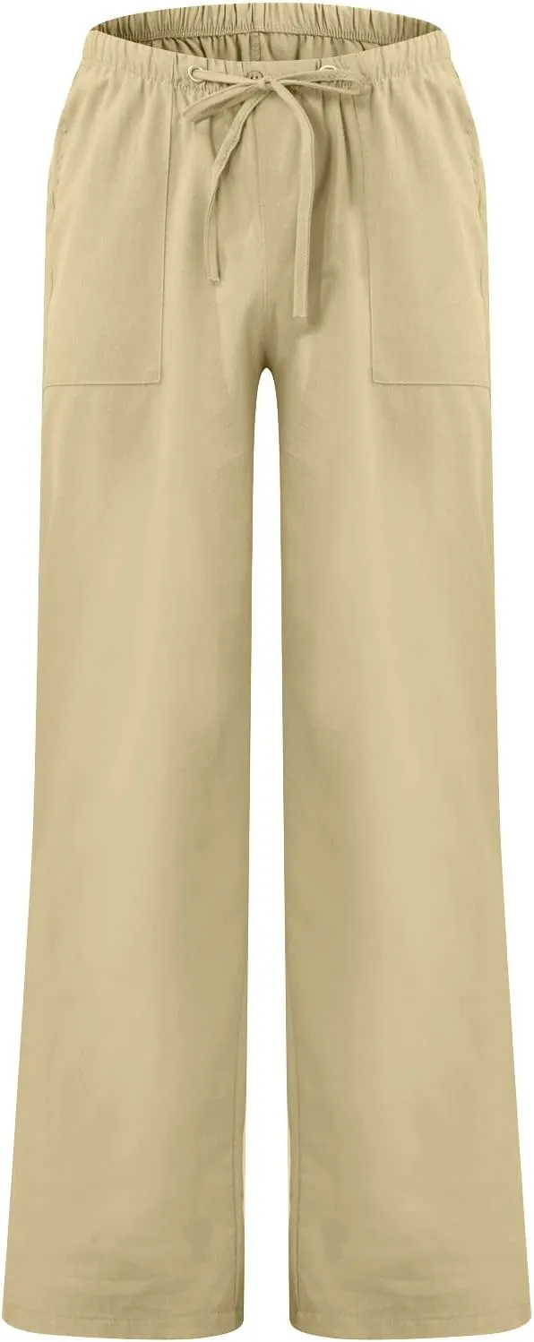 Dudubaby Mens Drawstring Pants Men's Casual Loose and Comfortable Casual Pants Cotton Linen Printed Drawstring Trousers