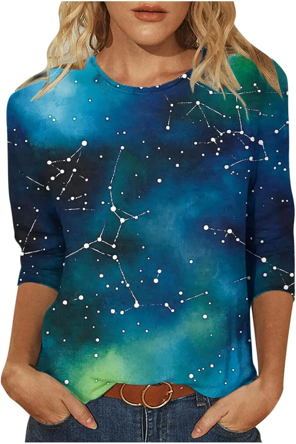 Elbow Sleeve Oversized Tshirt Shirts for Women Gradient Crew Neck Casual Pullover Printed Graphic Tee Top Tunic S-3XL