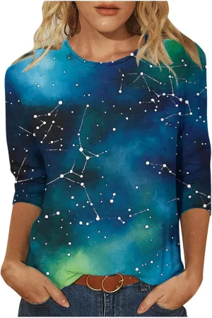 Elbow Sleeve Oversized Tshirt Shirts for Women Gradient Crew Neck Casual Pullover Printed Graphic Tee Top Tunic S-3XL