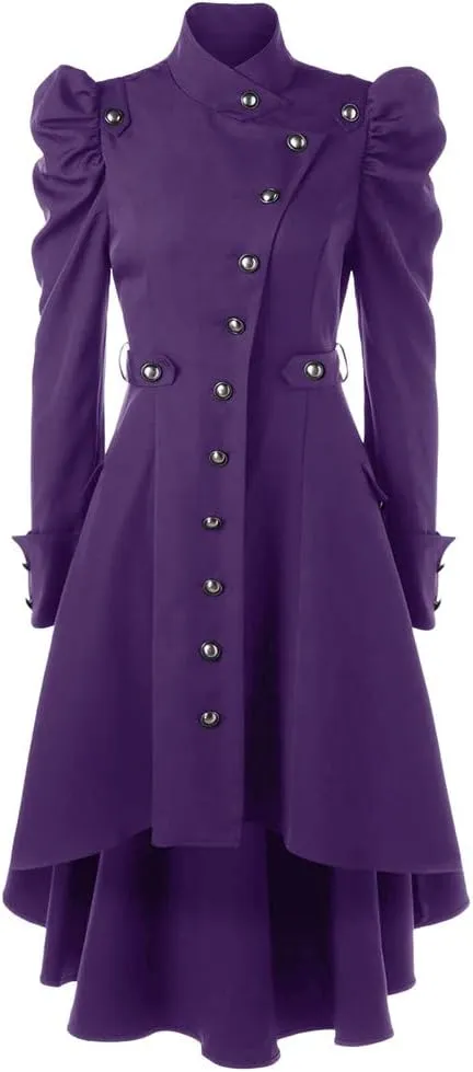 Fall Fashion for Women 2025 Trendy Vintage Womens Steampunk Victorian Swallow Tail Long Trench Jacket Black
