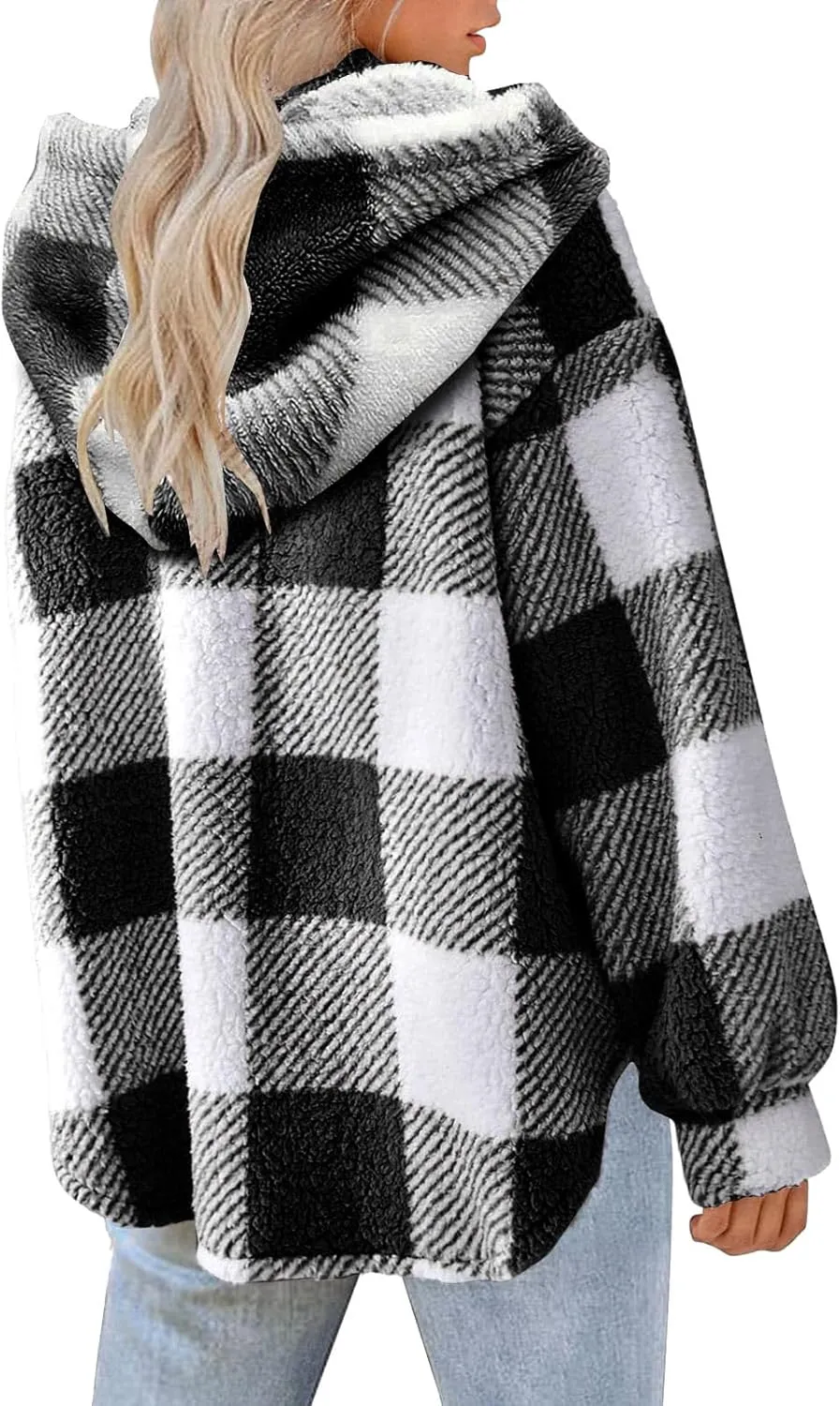 Fleece Jacket Women Fuzzy Flannel Jacket Fall Fashion Sherpa Lined Plaid Shacket Jacket Button Down Fleece Jacket Coat