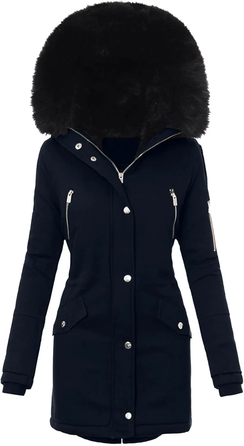 Fleece Jacket Women Long Sleeve Sherpa Hooded Winter Coats Regular Fit Thickened Plus Size Button Down Warm Jackets
