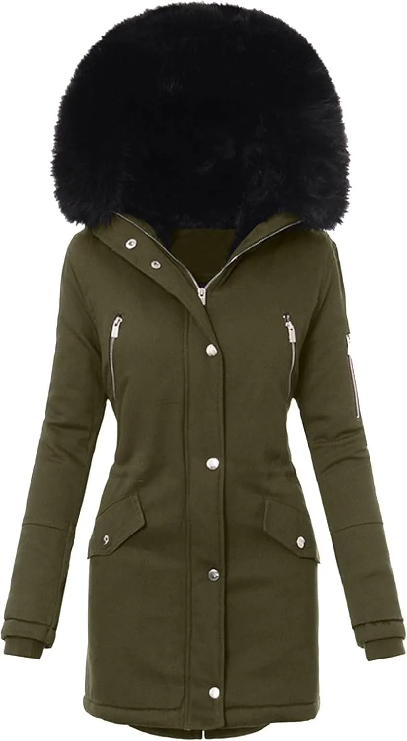 Fleece Jacket Women Long Sleeve Sherpa Hooded Winter Coats Regular Fit Thickened Plus Size Button Down Warm Jackets