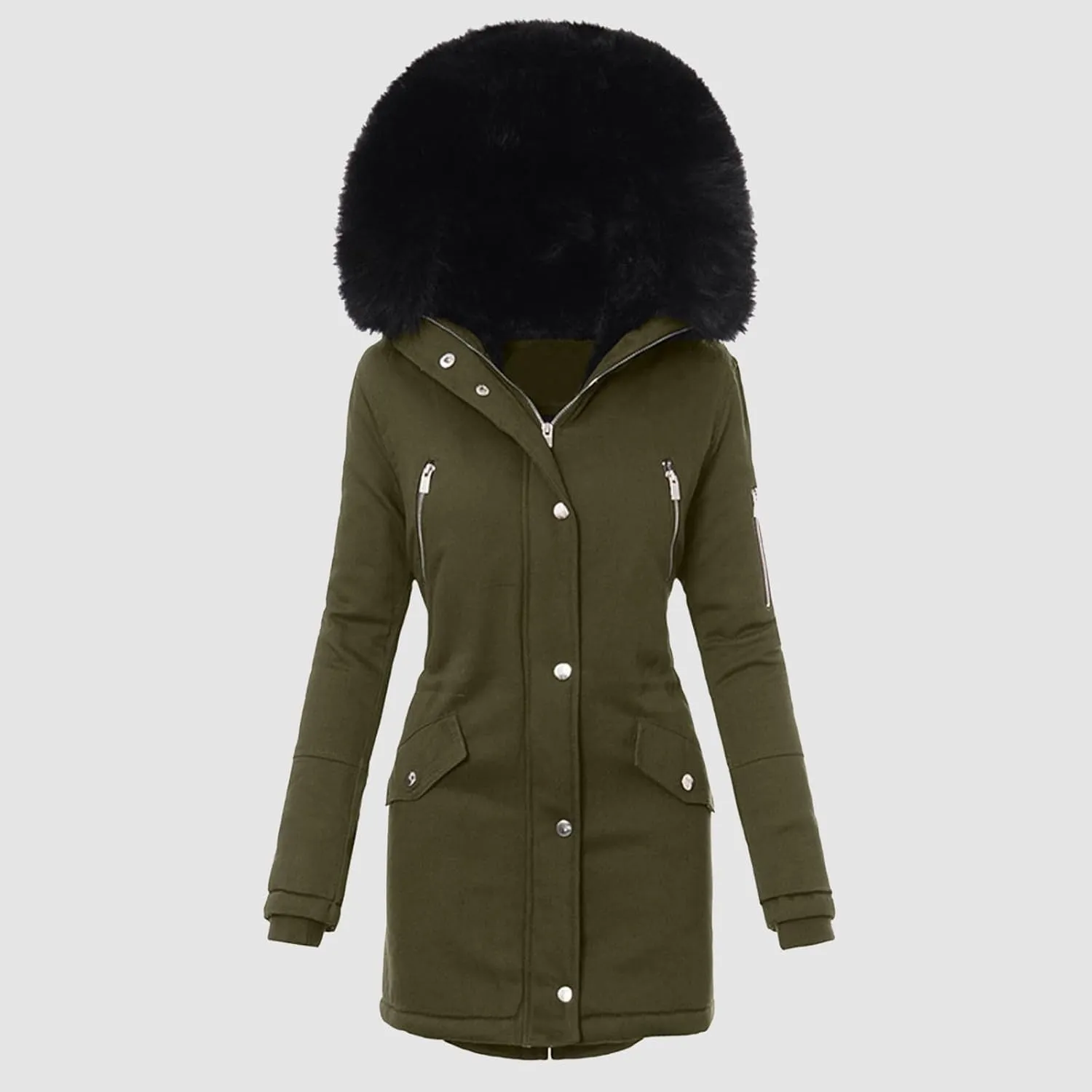Fleece Jacket Women Long Sleeve Sherpa Hooded Winter Coats Regular Fit Thickened Plus Size Button Down Warm Jackets