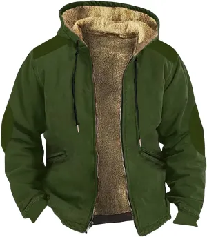 Fleece Lined Jackets for Men Winter Zip Up Coats Fashion Warm Hoodies Jackets Sherpa Lined Sweatshirts with Pocket