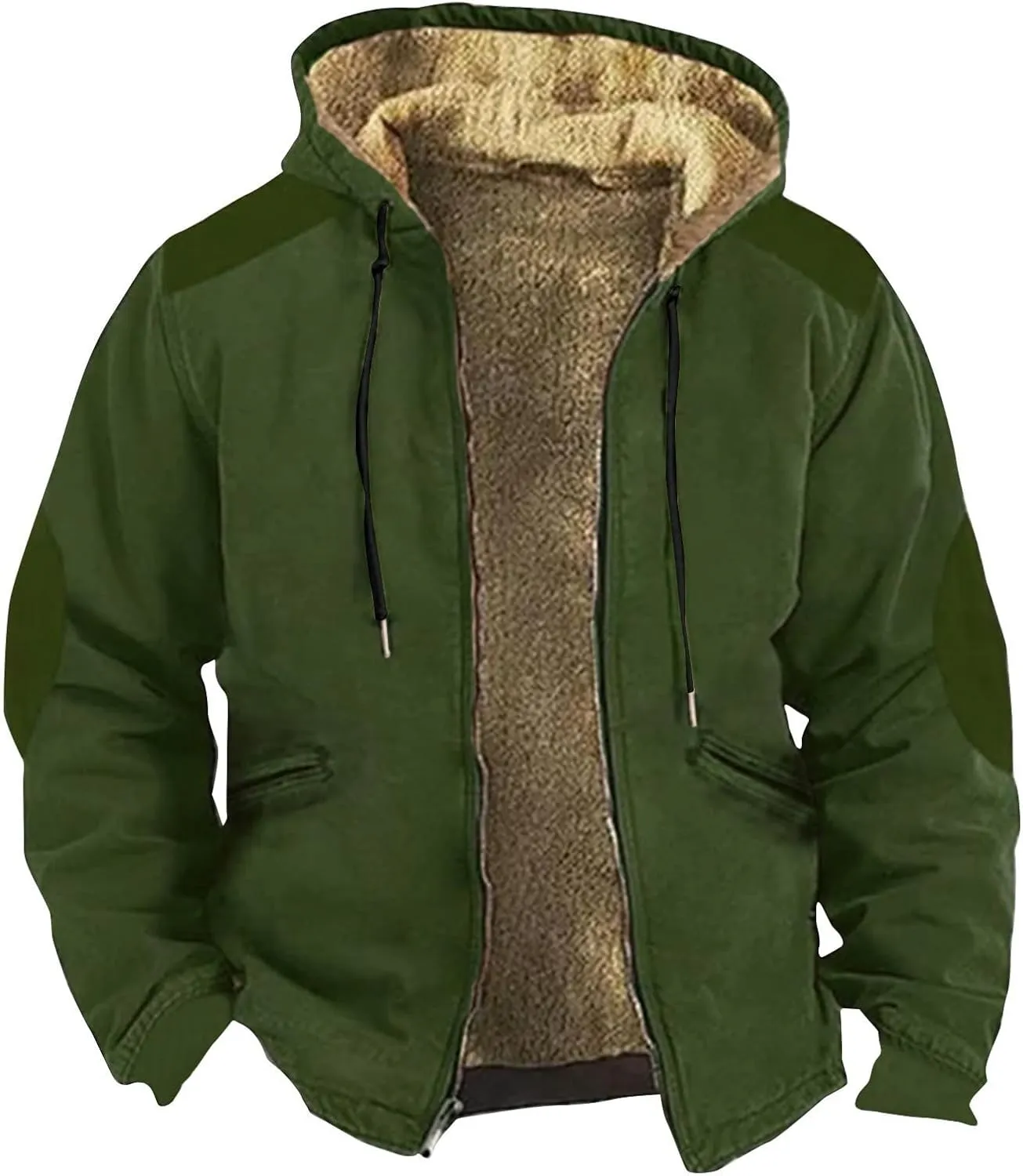 Fleece Lined Jackets for Men Winter Zip Up Coats Fashion Warm Hoodies Jackets Sherpa Lined Sweatshirts with Pocket