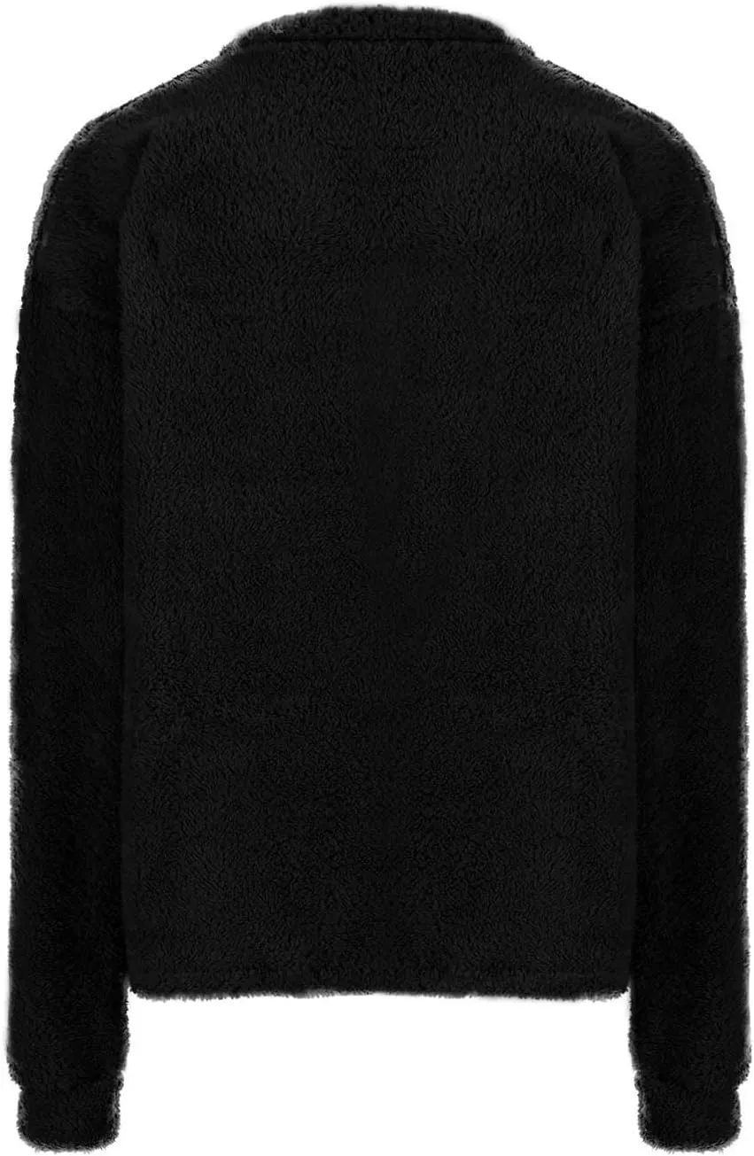 Fleece Sweatshirt For Women Soft Warm Casual Crewneck Long Sleeve Fuzzy Pullover Winter Comfy Solid Color Sherpa Tops