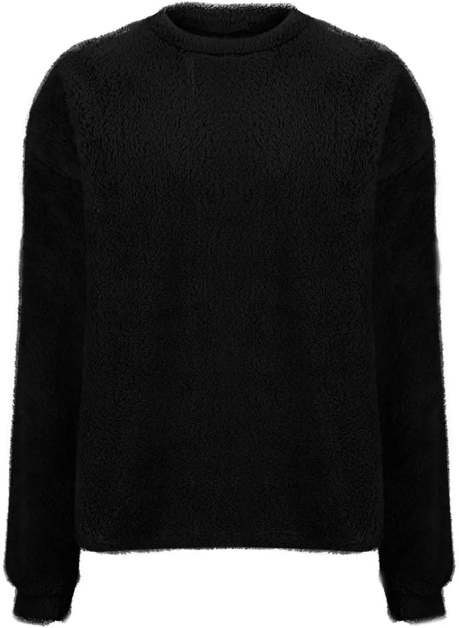 Fleece Sweatshirt For Women Soft Warm Casual Crewneck Long Sleeve Fuzzy Pullover Winter Comfy Solid Color Sherpa Tops