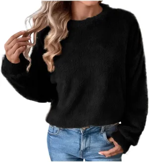 Fleece Sweatshirt For Women Soft Warm Casual Crewneck Long Sleeve Fuzzy Pullover Winter Comfy Solid Color Sherpa Tops