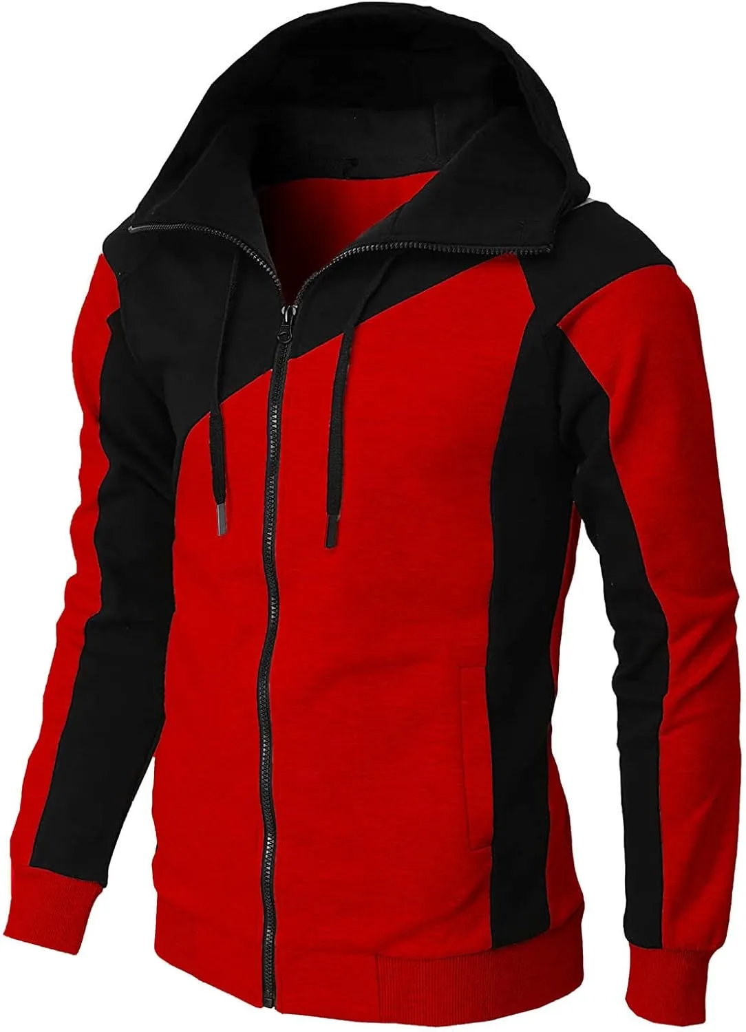 Full Zip Hoodies For Men Color Block Cotton Hooded Big And Tall Warm Lightweight Hoody Casual Basic Sweatshirt