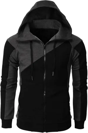 Full Zip Hoodies For Men Color Block Cotton Hooded Big And Tall Warm Lightweight Hoody Casual Basic Sweatshirt