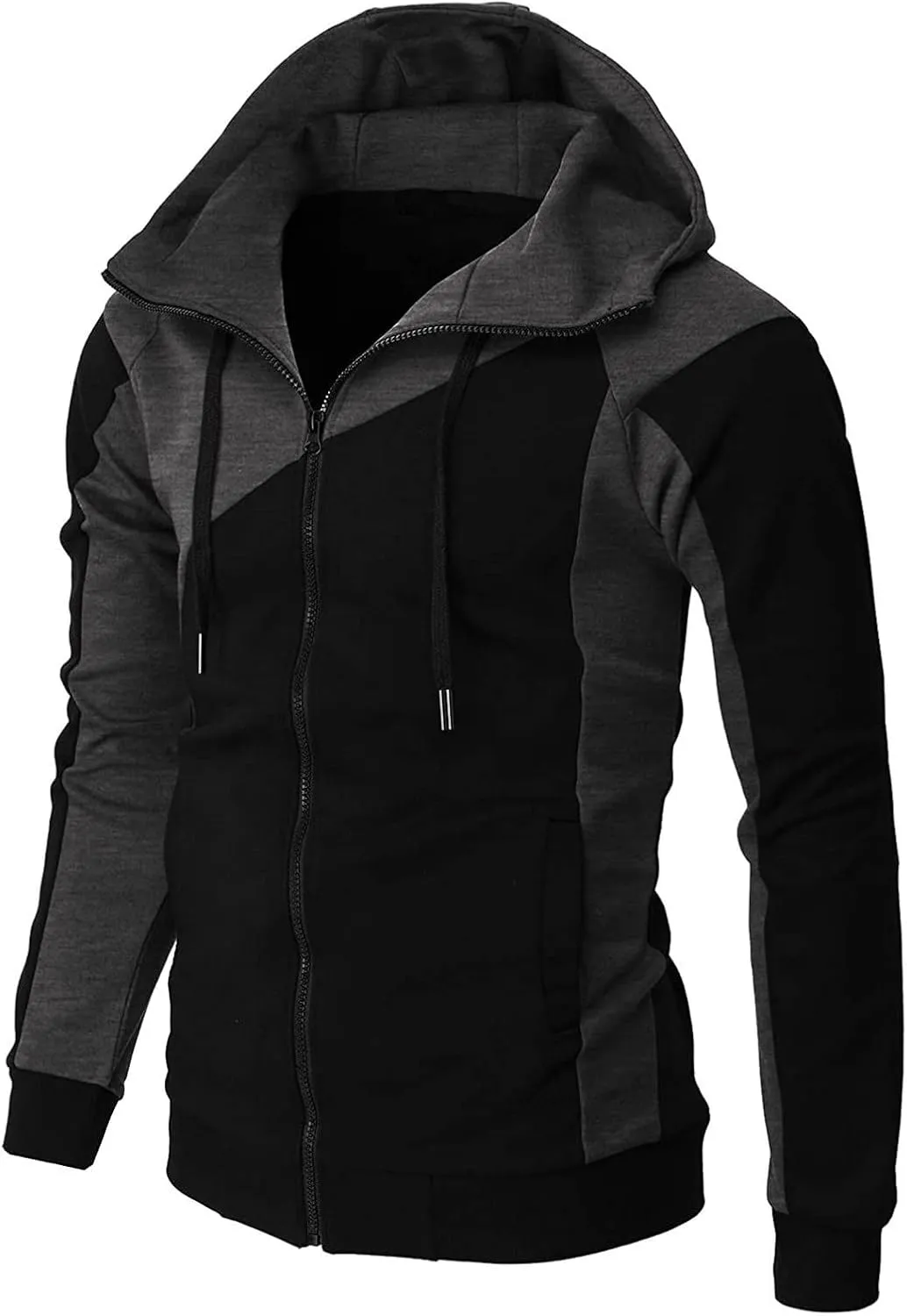 Full Zip Hoodies For Men Color Block Cotton Hooded Big And Tall Warm Lightweight Hoody Casual Basic Sweatshirt