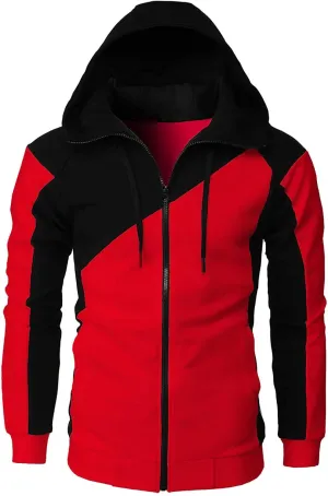 Full Zip Hoodies For Men Color Block Cotton Hooded Big And Tall Warm Lightweight Hoody Casual Basic Sweatshirt