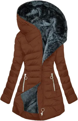 Fuzzy Fleece Jacket for Women with Zipper Pockets Long Sleeve Solid Color Hooded Jackets Open Front Full Zip Up Coat