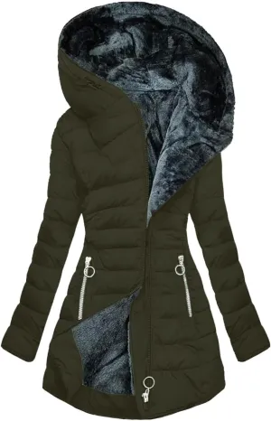Fuzzy Fleece Jacket for Women with Zipper Pockets Long Sleeve Solid Color Hooded Jackets Open Front Full Zip Up Coat