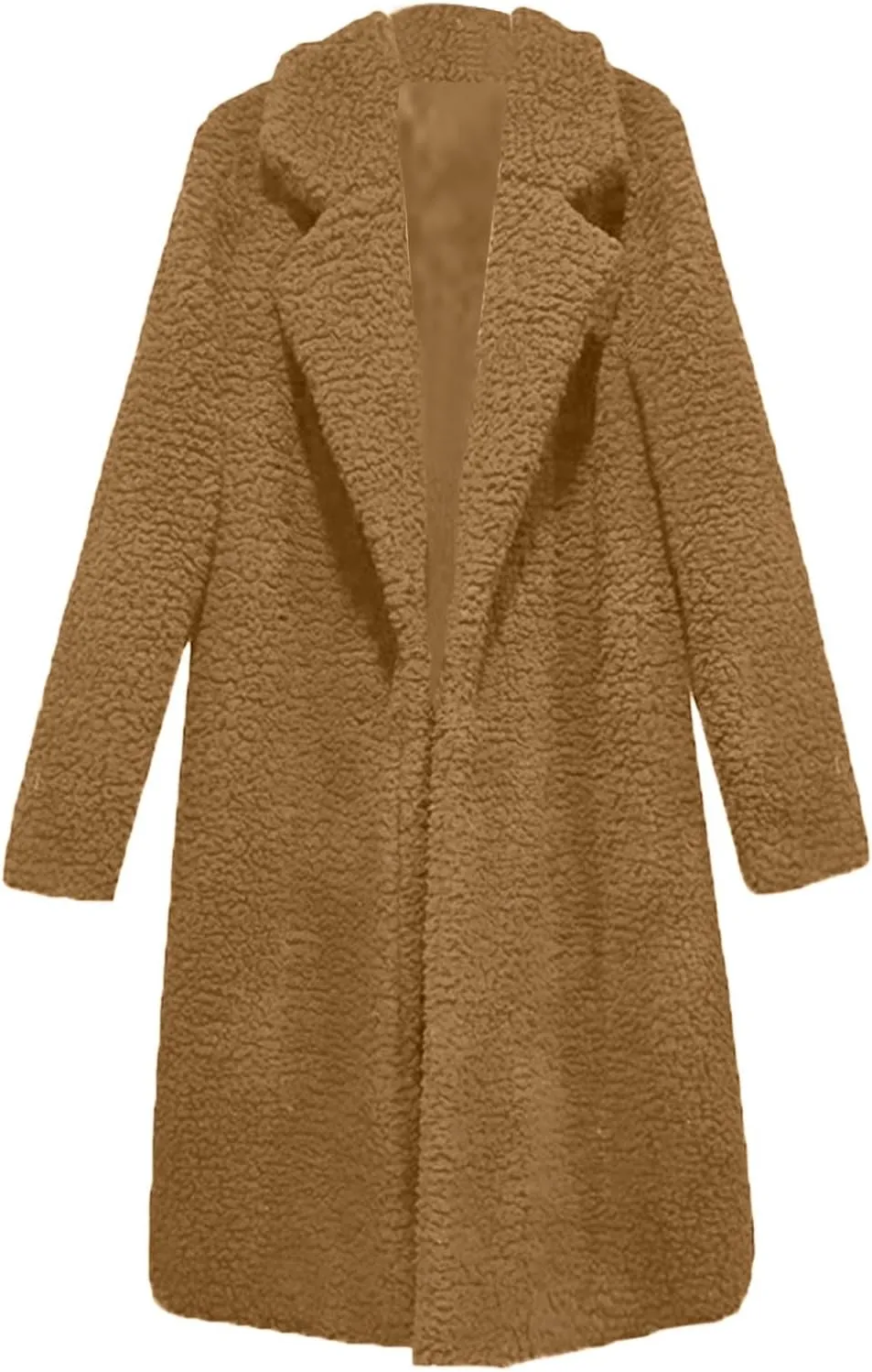 Fuzzy Fleece Jackets for Women Solid Color Long Sleeve Open Front Long Cardigans Jacket Trendy Lapel Oversized Coat