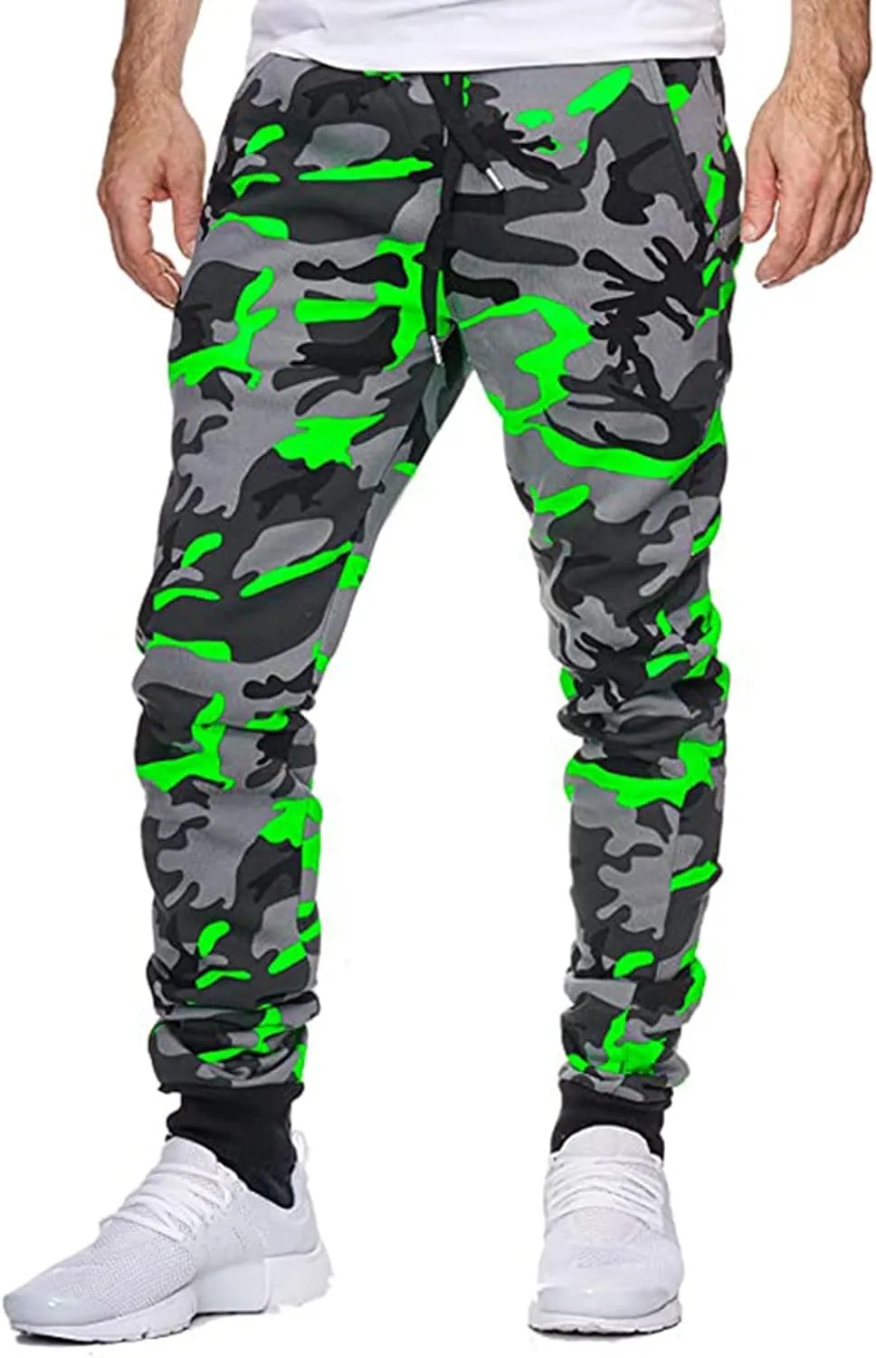 GOFULY Cargo Pants for Men Camouflage Print Casual Drawstring Stretch Elastic Waist Sweat Pants with Pocket Pants Trousers