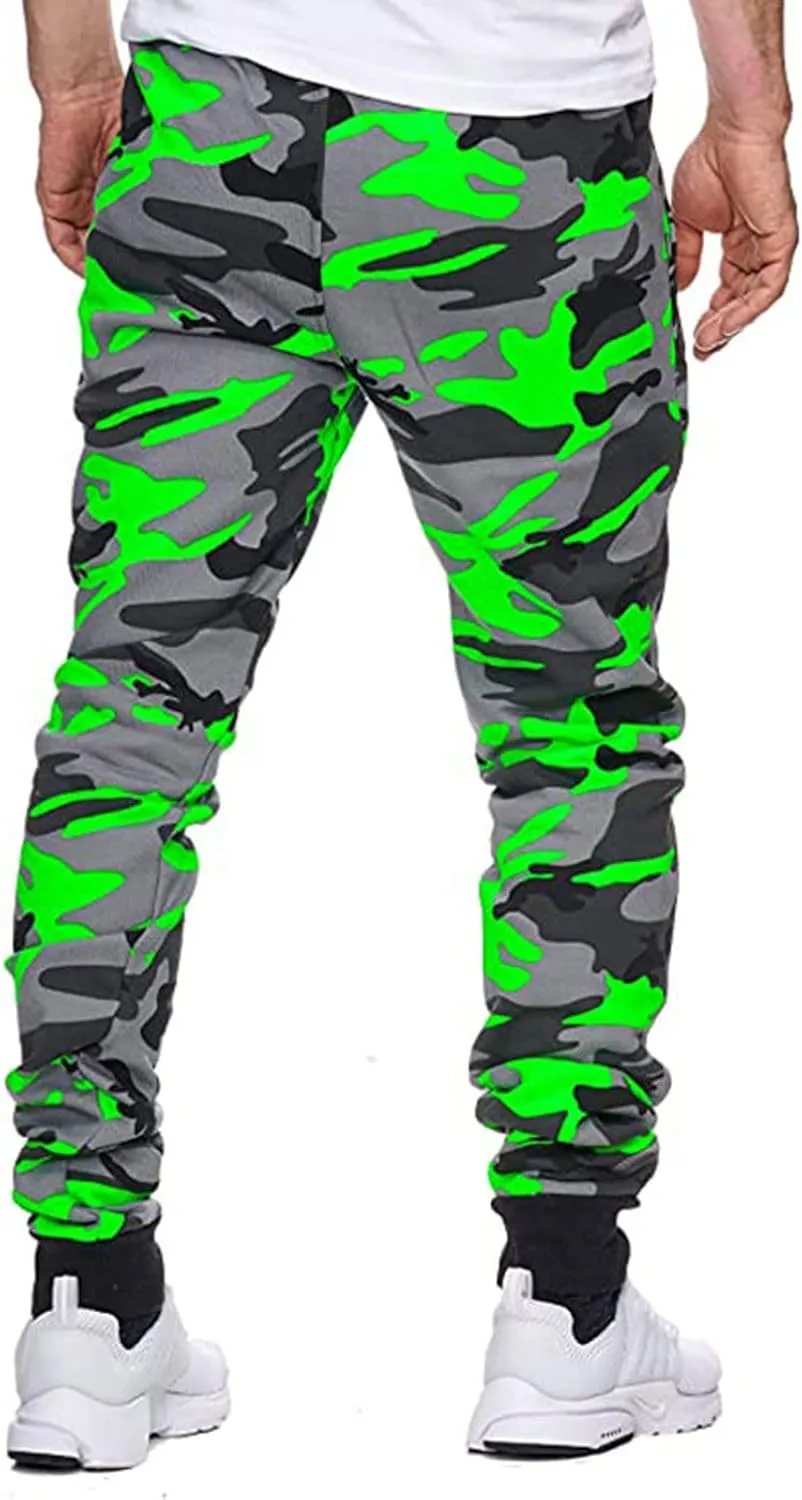 GOFULY Cargo Pants for Men Camouflage Print Casual Drawstring Stretch Elastic Waist Sweat Pants with Pocket Pants Trousers