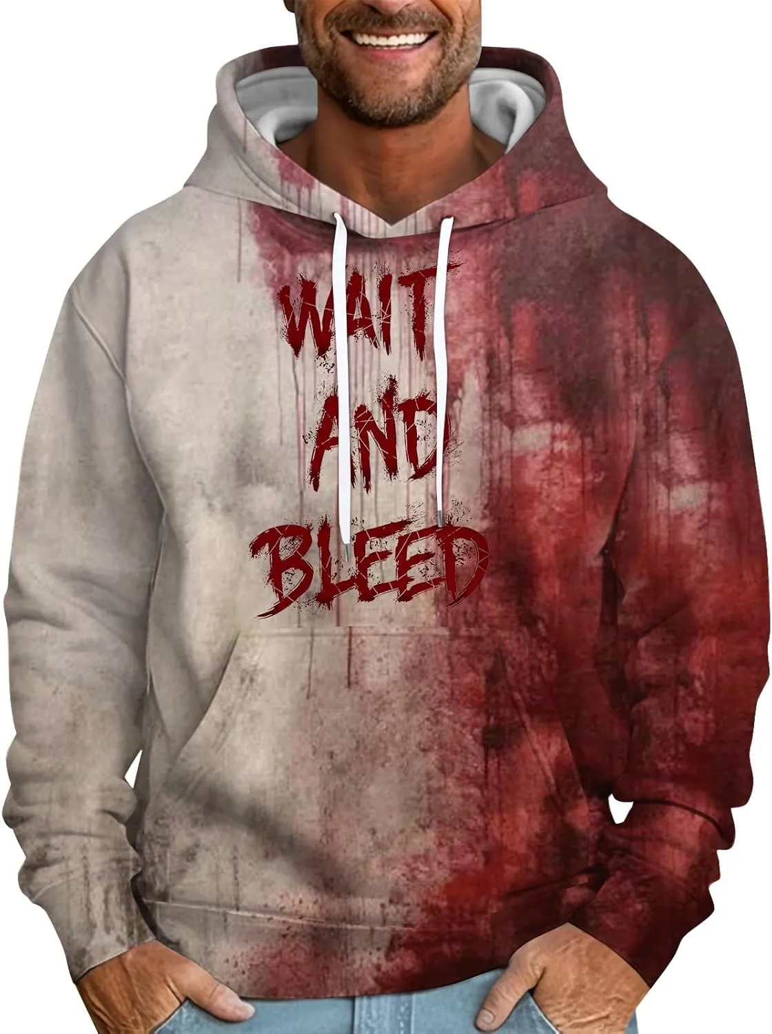 GOFULY Problem Solved Bloody Halloween Hoodies For Men Y2K Fall Halloween Sweatshirts Long Sleeve Winter 2024 Pullover