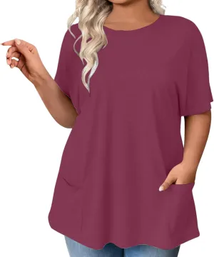 GOKKILRW Womens Plus Size T Shirts 2025 Crewneck Short Sleeve Casual T-Shirts Loose Fit Comfy Summer Tunic Tops with Pockets