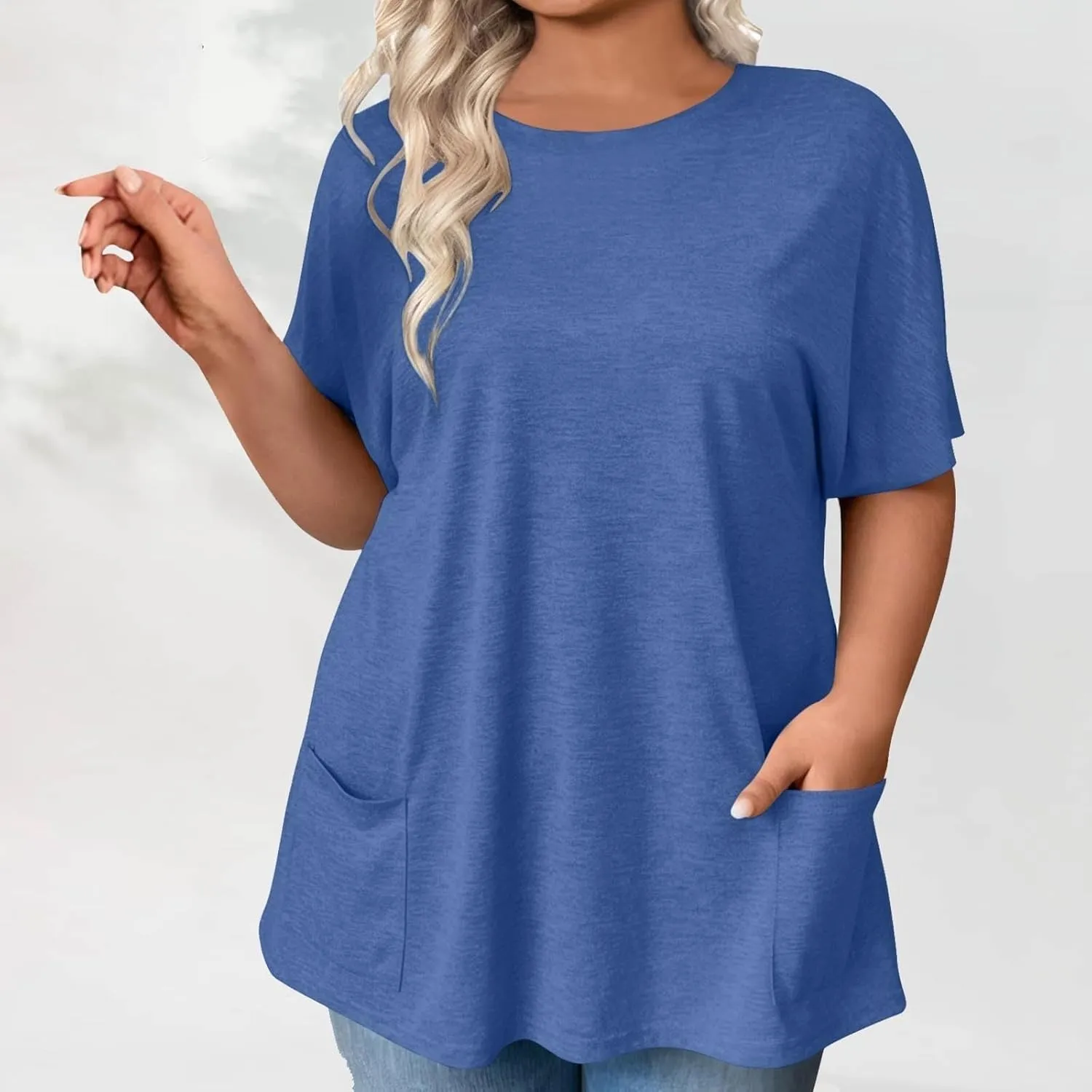GOKKILRW Womens Plus Size T Shirts 2025 Crewneck Short Sleeve Casual T-Shirts Loose Fit Comfy Summer Tunic Tops with Pockets