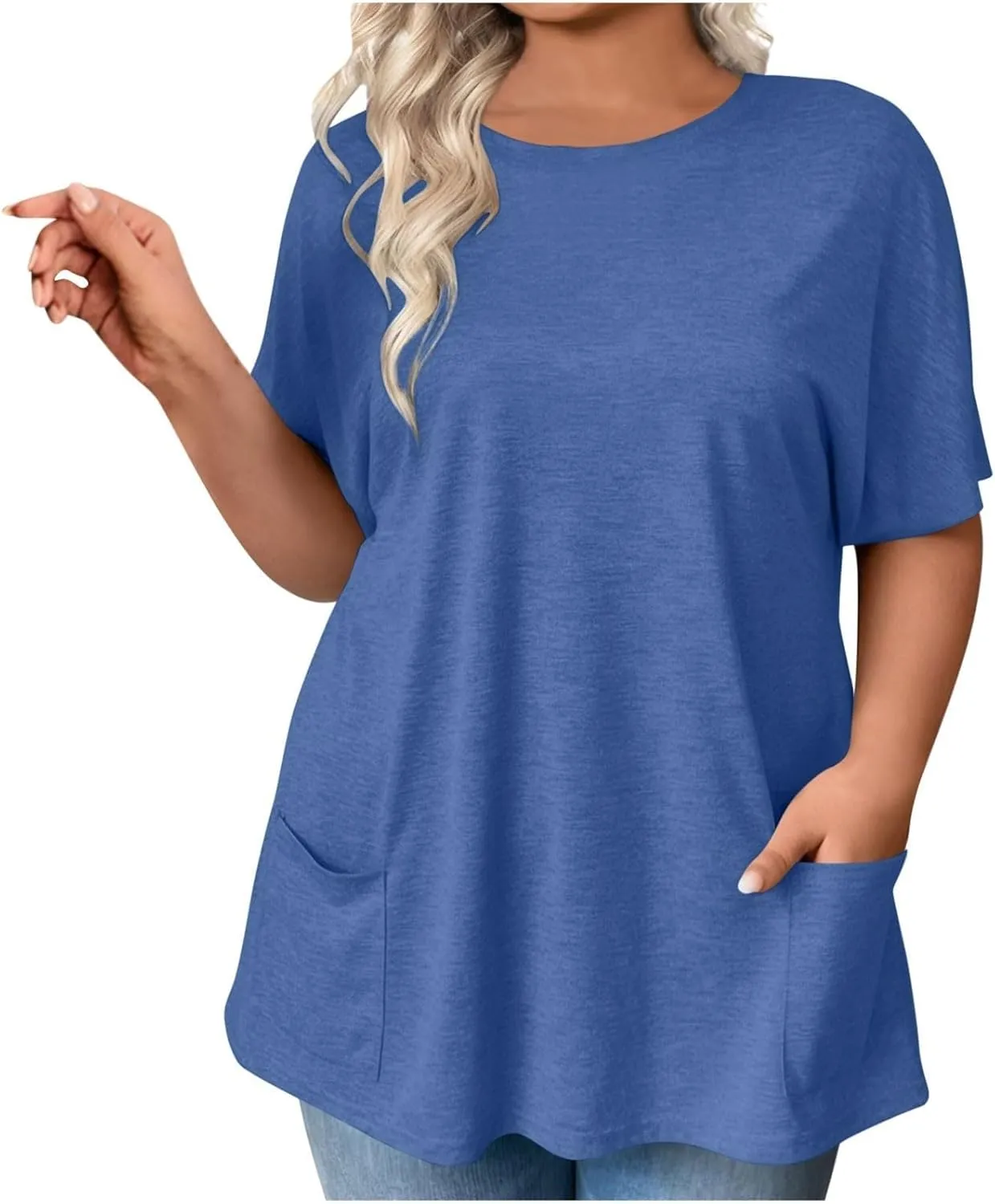 GOKKILRW Womens Plus Size T Shirts 2025 Crewneck Short Sleeve Casual T-Shirts Loose Fit Comfy Summer Tunic Tops with Pockets