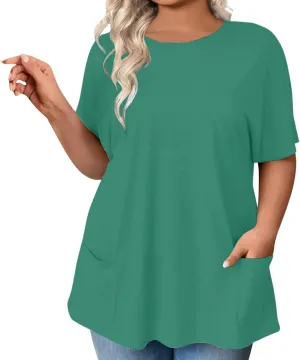 GOKKILRW Womens Plus Size T Shirts 2025 Crewneck Short Sleeve Casual T-Shirts Loose Fit Comfy Summer Tunic Tops with Pockets