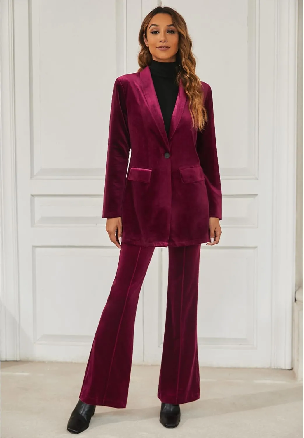 GRAPENT Velvet Blazers Jackets for Women Business Casual Oversized Long Suit Jacket Dressy Cardigan Blazer Work Office