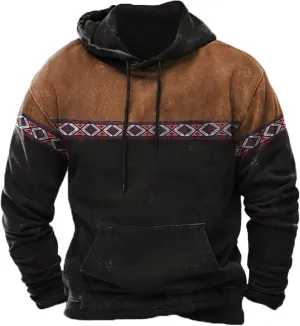 Hoodies for Men Casual Graphic Crewneck Sweatshirts Western Aztec Ethnic Pullover Hoodie Oversized Hooded Sweatshirt