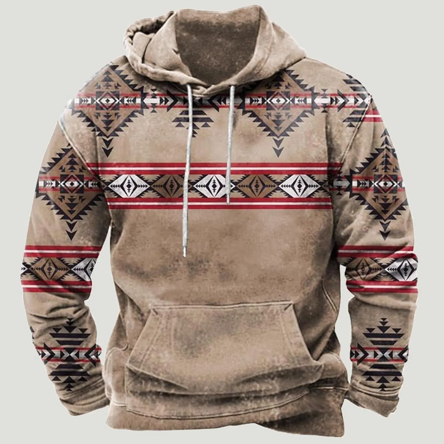 Hoodies for Men Casual Graphic Crewneck Sweatshirts Western Aztec Ethnic Pullover Hoodie Oversized Hooded Sweatshirt