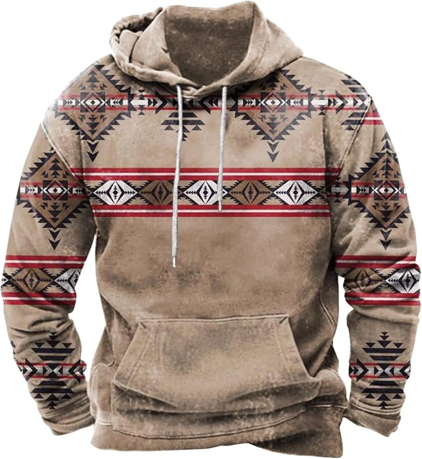 Hoodies for Men Casual Graphic Crewneck Sweatshirts Western Aztec Ethnic Pullover Hoodie Oversized Hooded Sweatshirt