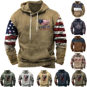 Hoodies for Men Casual Graphic Crewneck Sweatshirts Western Aztec Ethnic Pullover Hoodie Oversized Hooded Sweatshirt