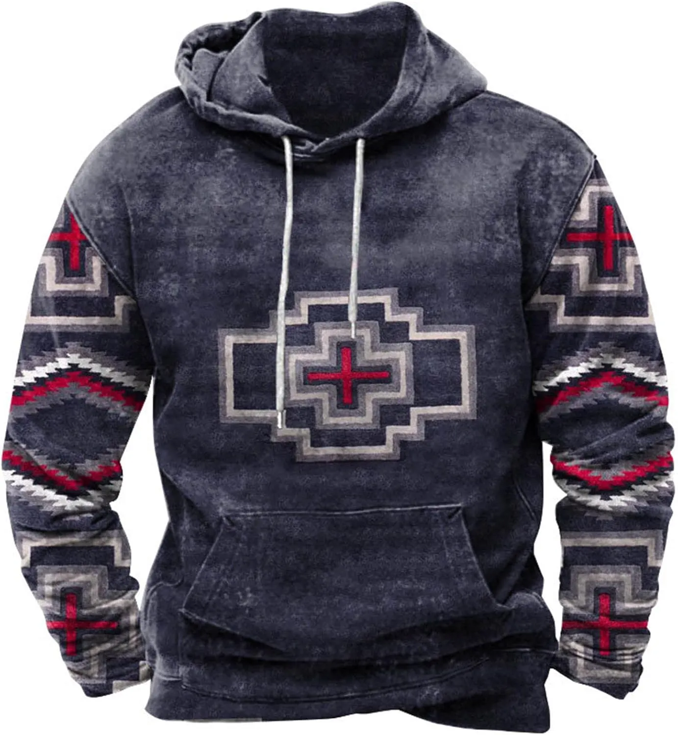 Hoodies for Men Casual Graphic Crewneck Sweatshirts Western Aztec Ethnic Pullover Hoodie Oversized Hooded Sweatshirt