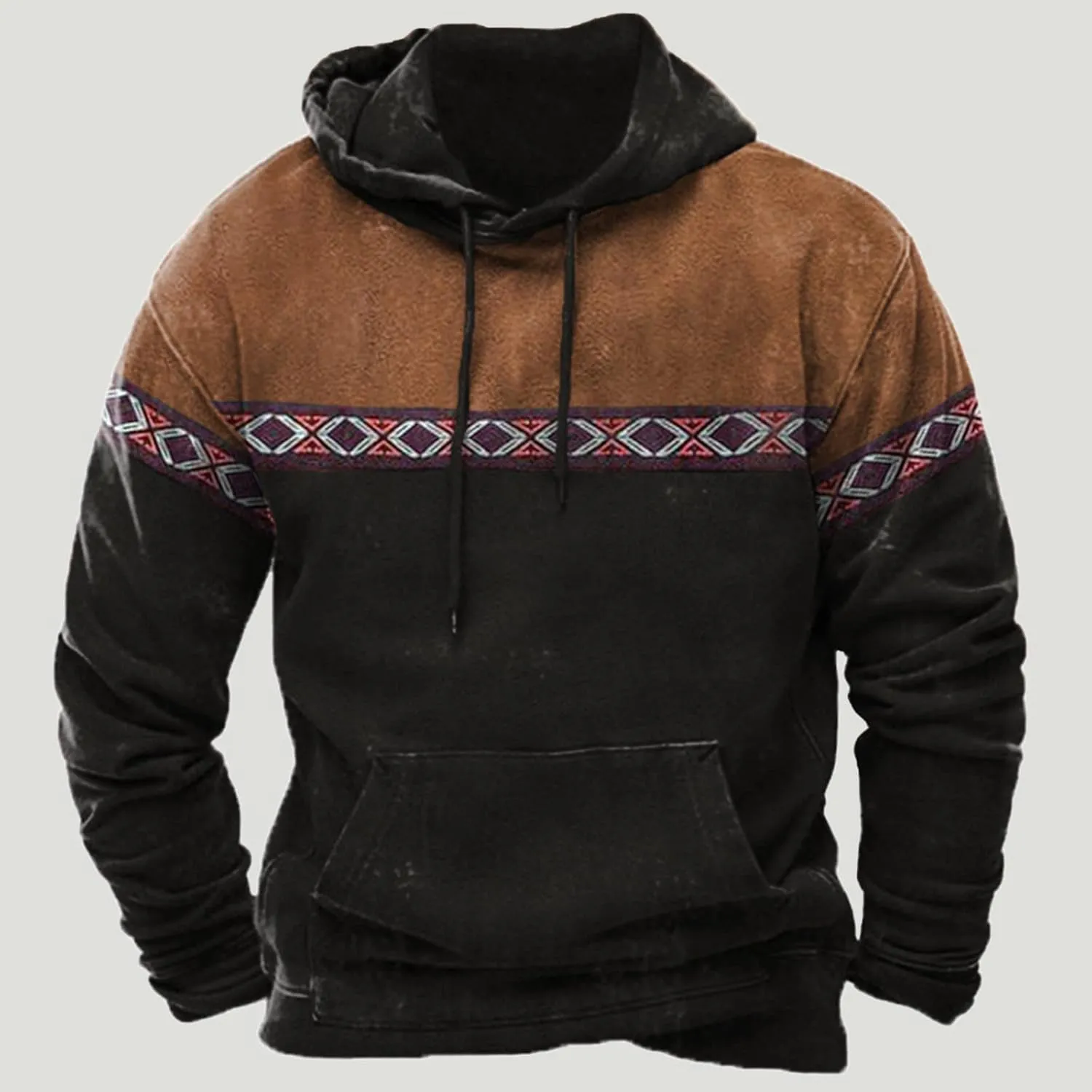 Hoodies for Men Casual Graphic Crewneck Sweatshirts Western Aztec Ethnic Pullover Hoodie Oversized Hooded Sweatshirt