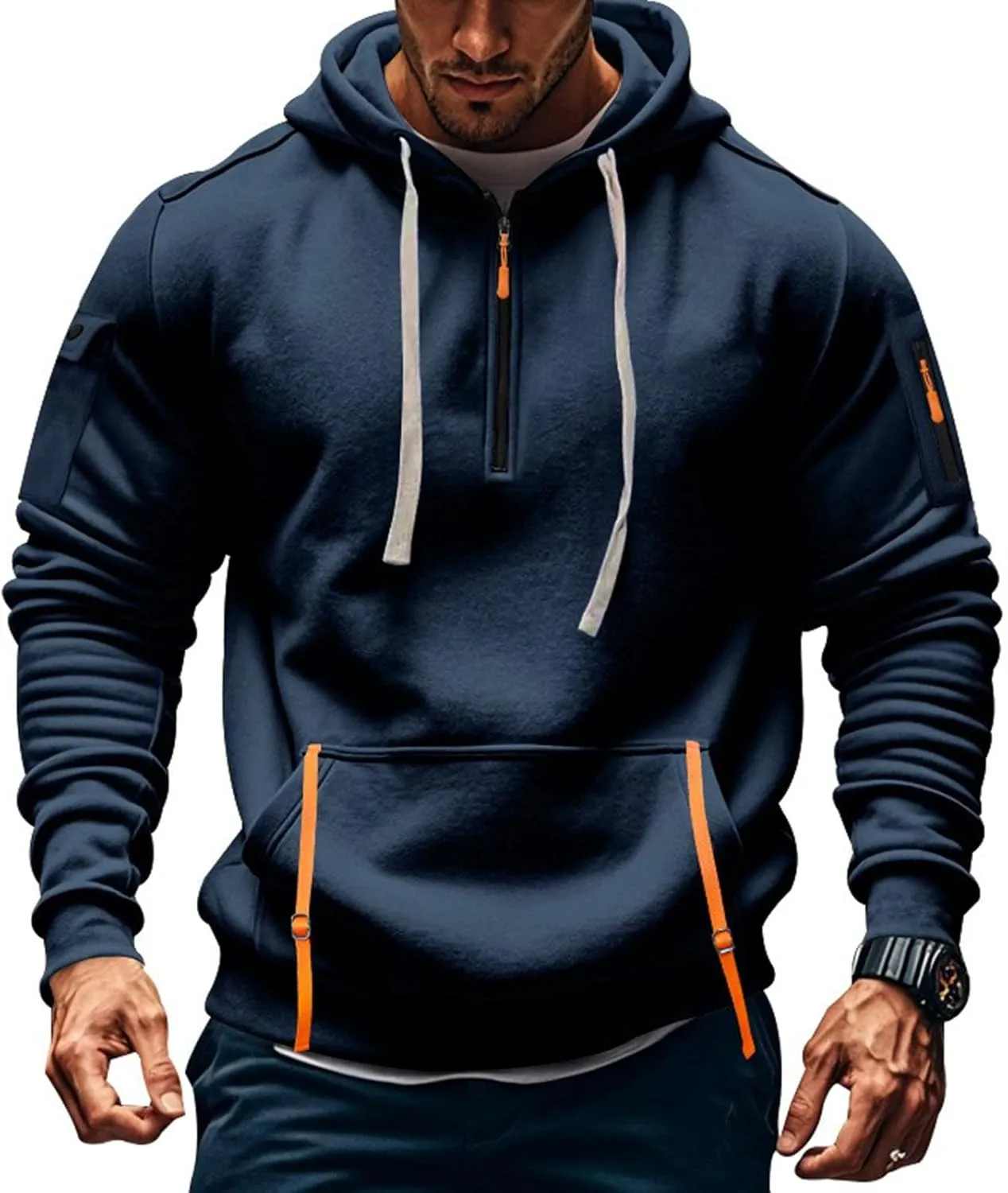 Hoodies for Men Casual Pullover Sports with Zipper Drawstring Fall Tops Winter Men'S Fashion Hoodies & Sweatshirts