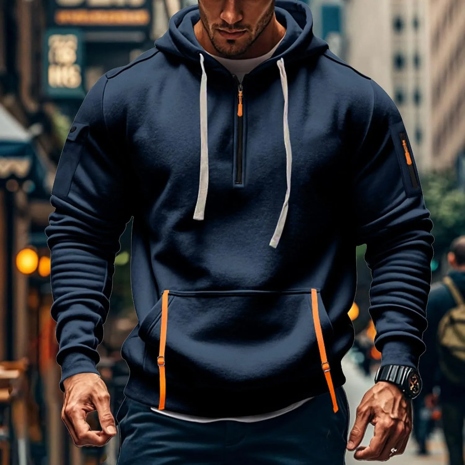 Hoodies for Men Casual Pullover Sports with Zipper Drawstring Fall Tops Winter Men'S Fashion Hoodies & Sweatshirts