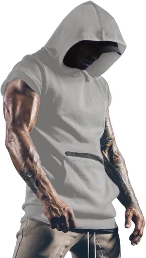 Hoodies for Men Men's Workout Hooded Tank Tops Bodybuilding Muscle Cut Off T Shirt Sleeveless Gym Hoodies T-Shirts Top