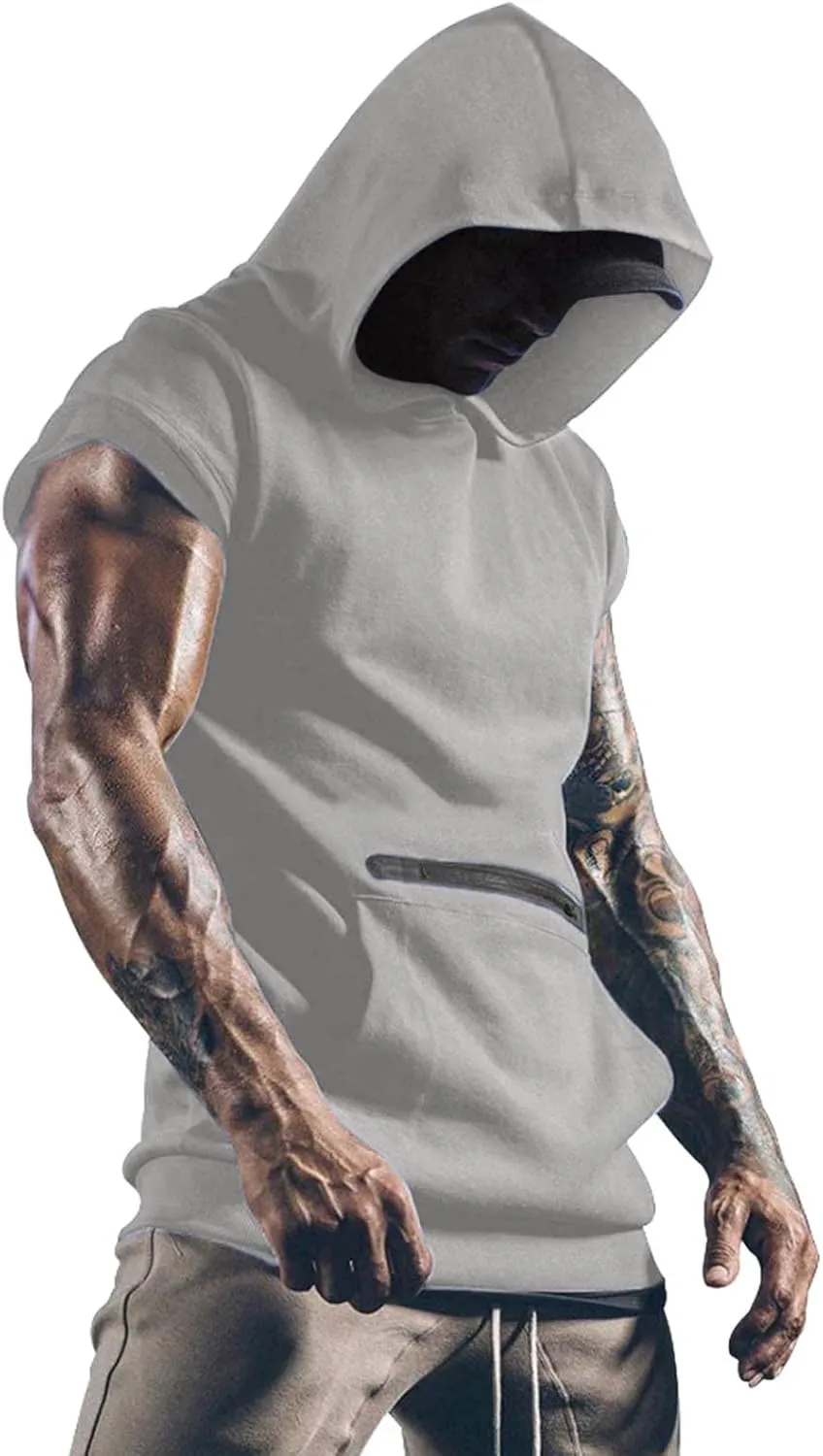 Hoodies for Men Men's Workout Hooded Tank Tops Bodybuilding Muscle Cut Off T Shirt Sleeveless Gym Hoodies T-Shirts Top