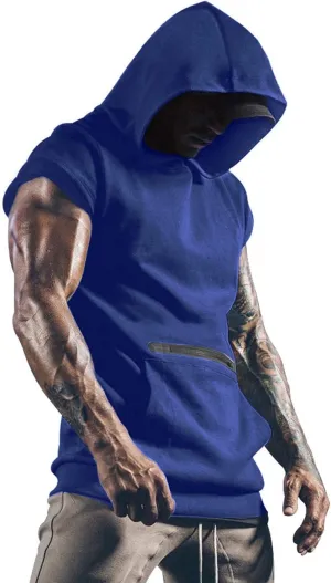 Hoodies for Men Men's Workout Hooded Tank Tops Bodybuilding Muscle Cut Off T Shirt Sleeveless Gym Hoodies T-Shirts Top