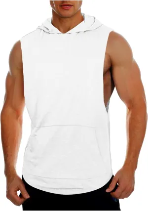 Hoodies for Men Men's Workout Hooded Tank Tops Sports Training Sleeveless Gym Hoodies Bodybuilding Cut Off Muscle Top