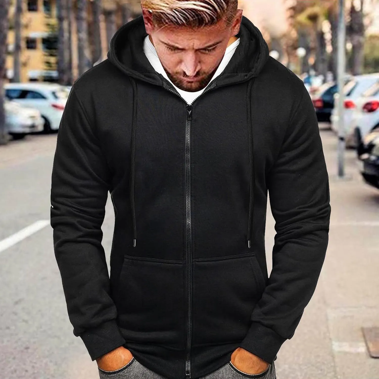 Hoodies for Men Zip up Lightweight Hoodie Big and Tall Sweatshirt Casual Fashion Jackets Fall Tops with Zip Pockets