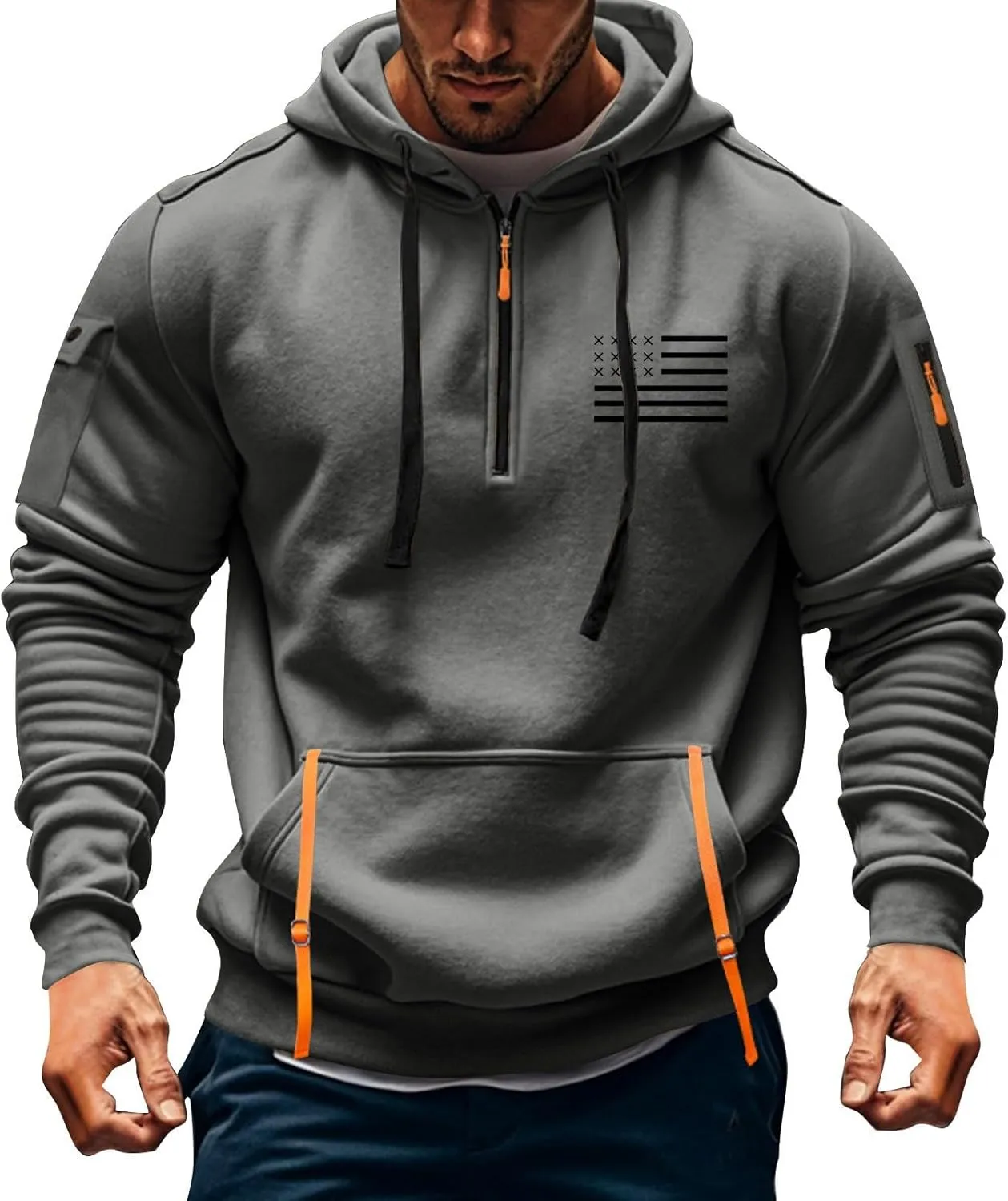 Hoodies for Men Zip up Long Sleeve Hooded Sweatshirt Vintage Drawstring Pullover Tops 2024 Fall Tactical Sweatshirt